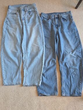 Two (2) Old Navy Relaxed Barrel Jeans - Light & Medium Blue Wash